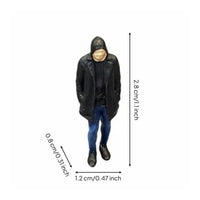 Black Hooded Man Statue Realistic Resin Painted Figurine Handcrafted Home Decor for Shelf, Dollhouse