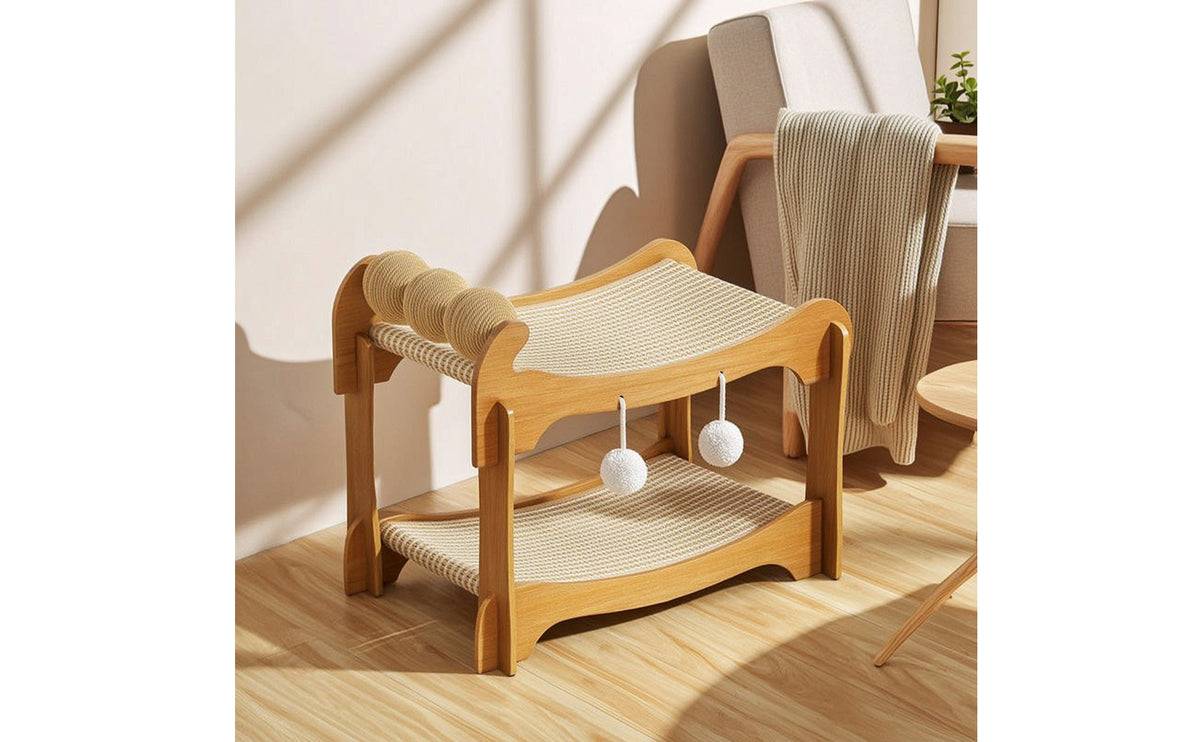 Double-Layer Cat Bed Scratch-Resistant 2-Tier Cat Hammock Woven Furniture for Cats, Kittens, Living Room, Bedroom