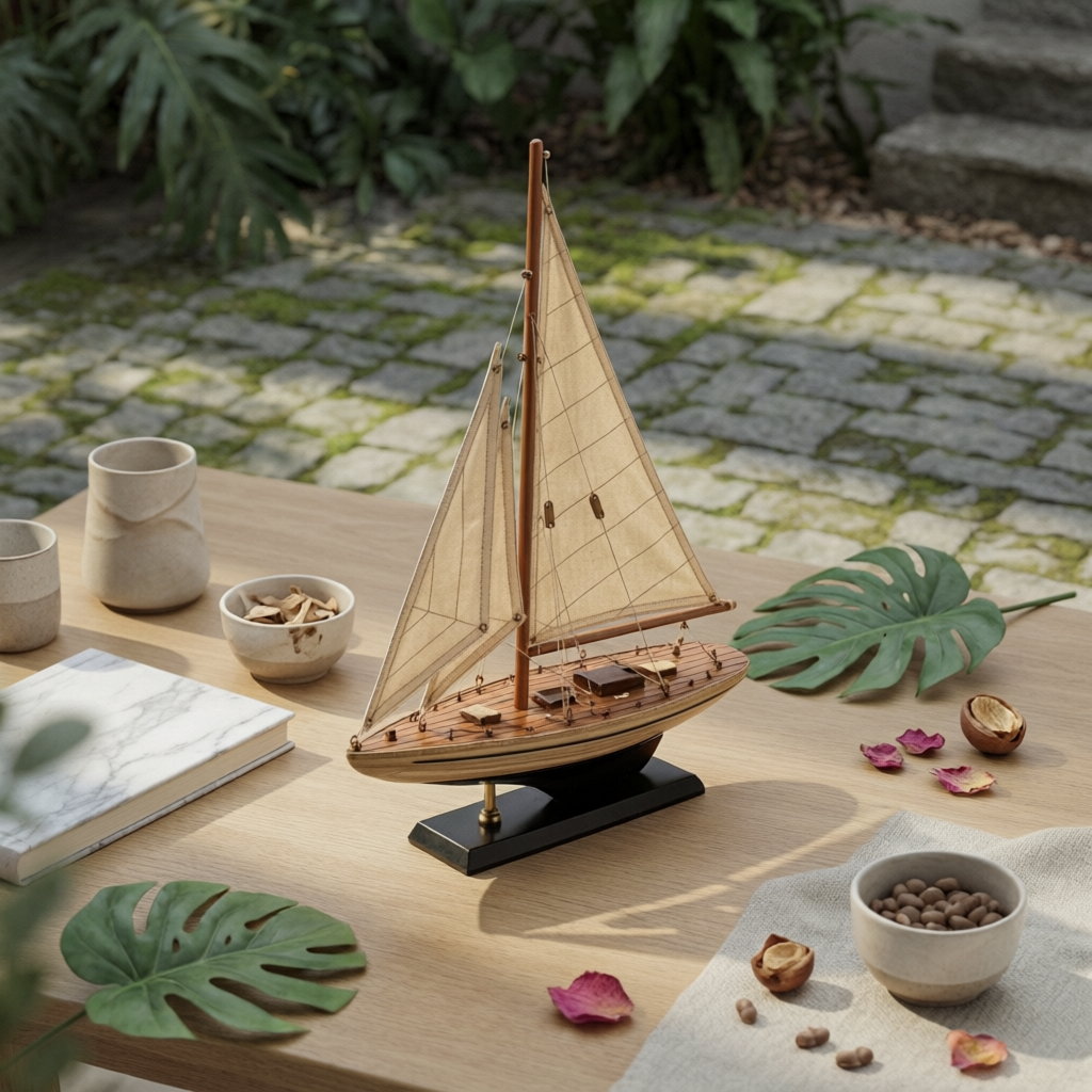 Wooden Sailing Boat Model with Stand Tabletop Wooden Sailboat Model Sailboat Decoration with Stand Small Coastal for Collectors
