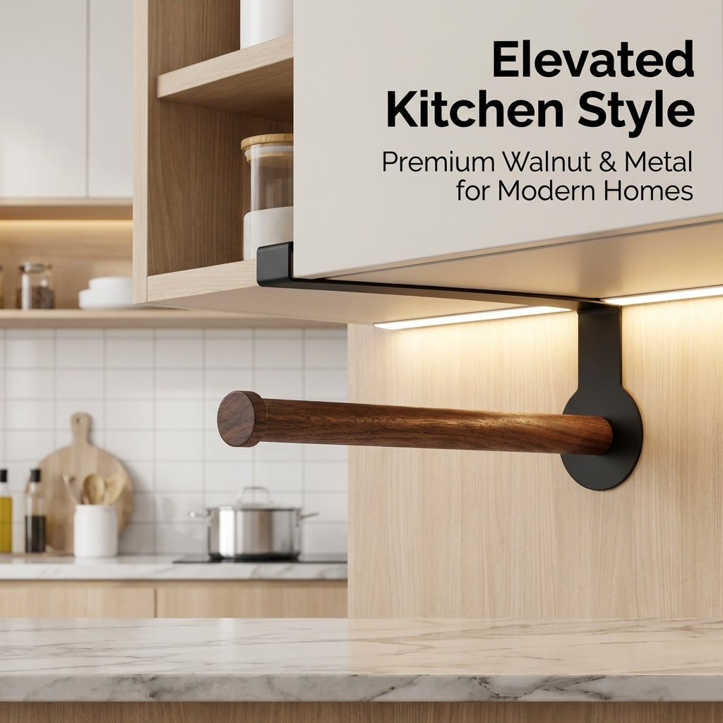 Cabinet Roll Dispenser, Under Paper Towel Holder for Home Cooks, Wooden Space-Saving Hanging Kitchen Storage for or Film