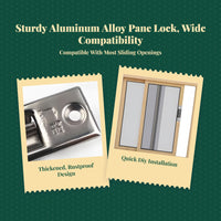 Sliding Pane Lock, Aluminum Alloy Security Latch, Universal Fit for Horizontal/Upright Panes, secureTheft, Quick Installation