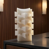 Decorative Stone Vase Beige Veining Geometric Vase Flat Base for Tabletop Display