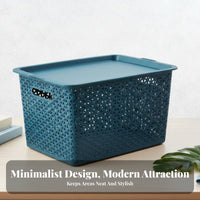 Lidded Woven& sophistication Container Stackable Storage Basket Sturdy Construction