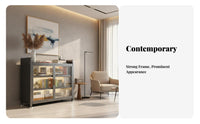 Multi-Tier Cupboard with Fluted Doors Particle-Resistantresistant Storage Cabinet Sturdy Construction Adaptable for Homeowners