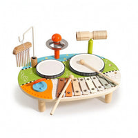 Wooden Music Toy Table Multi-Function Musical Activity Table Early Learning Drum Set with Xylophone Educational for Preschoolers, Kids, Nursery