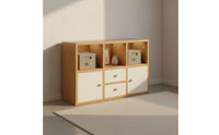 Solid Wood Core Floor Standing Bookshelf Deepened Shelves Freestanding Display Shelf Stable Splayed Legs Modular Cube Organizer Modular Combination for Entryway