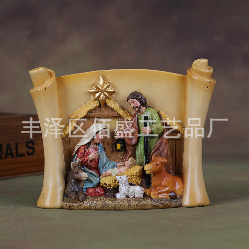 Realistic Nativity Scene Resin Figurine Set, Classical Christmas Decor