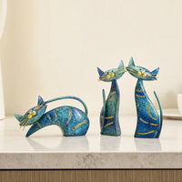 3 Pieces Cat Figurine Metal Feline Sculpture Sculpture Modern Decor for Art Collectors