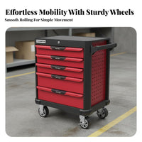 Effortless Ball-Bearing Drawers 7-Drawer Tool Cart Integrated Lock 7-Drawer Rolling Tool Chest Powder-Coated Finish Mobile Workshop Trolley Easy Assembly for DIY Enthusiasts, Technicians, Tradespeople, Repair Shop, Factory, Warehouse, Basement