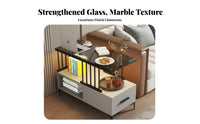 Tempered Glass Surface C-Shaped Side Table Modern Design Living Room Furniture Spacious Storage Sofa Stand Sturdy Support for Apartment Dwellers, Homeowners, Distant Workers, Small Areas, Lounge Area, Bedroom, Home Office