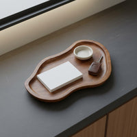 Acacia Wood Dessert Plate Japanese Design Wavy Border Coffee Tray for Home Cafe