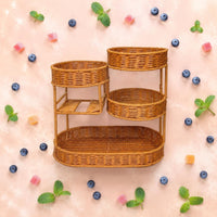 Multi-Level Fruit Rack Imitation Rattan Woven Display Shelf Rectangular Base