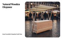 Long-Lasting Wood Frame Vending Booth with Canopy Movable Wheels Mobile Vendor Stand Stable Structure Outdoor Kiosk with Canopy Multipurpose for Street Vendors, Small Business Owners, Event Organizers, Night Markets, Festivals, Temporary Shops