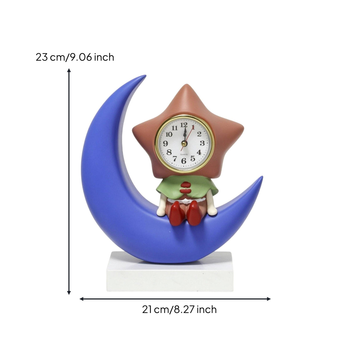 Table Clock with Figurine Whimsical Tabletop Clock Decorative Ornament Celestial Crescent Moon Statue Analog for Desk
