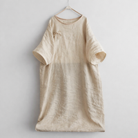Summer Dress for Women, Maxi Dresses with Handmade Frog Closures, Long in Linen Blend, Batwing Sleeve Design