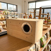 Chew Resistant Bird Box and Nest Boxes, Wood Horizontal Parakeet Breeding Case with Shavings, Hinged Door for Simple Maintenance