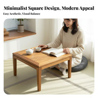 Small Square Kang Table Traditional Asian Floor Design Desk Natural Wood Grain Adaptable for Bay Opening, Floor Mat Room