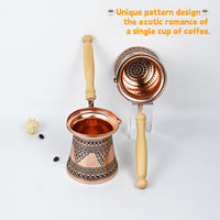Turkish Aluminum Coffee Pot with Long Handle and Milk Frother