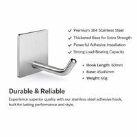 Cabinet Metal Pantry Hook, Strong Stainless Steel Single for Kitchen Utensils & Towels, No-Drill Wall Protection, Versatile Hangers for Cooks