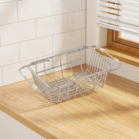 Square Drain Basket Kitchen Sink Drainer, 201 Stainless Steel Sink Strainer Dish Drain Rack, In-Sink Space Saving Wash Vegetables and Fruits