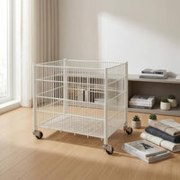 Vertical Supports Wire Storage Trolley Open Top Metal Storage Trolley Easy Mobility Home Organizer Anti-Rust for Garden
