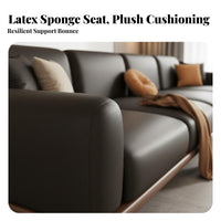 Three-Seater Straight-Line Couch Genuine Leather Sofa Top-Grain Cowhide Living Room Furniture for Homeowners, Families, Reception Area, Study, Bedroom