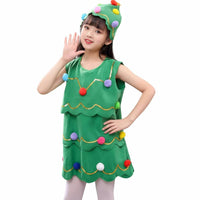 PerformancePrepared Christmas Tree Dress Set celestial Headband Included Christmas Tree Costume Big rear ribbon Festive Attire Tulle Skirt for female children, Kids, young children, School performance, festive celebration