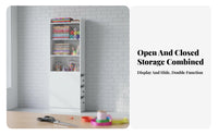 debris-proofResistant Tall Narrow Cabinet with Sliding Doors Space-Saving Tall Storage unit with Doors Bottom Drawer storage cabinet Modern Design for Book Lovers, Apartment Dwellers, Professionals, Living Room, Study, Bedroom