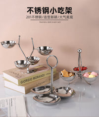 糖果架糕点创意款点心小吃架酒店厨房三碗立式不锈钢酱料架水果碗