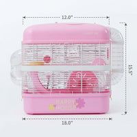 Large Hamster Cage and Double Layer Hamster Habitat, Iron Luxury Syrian Indoor Cage with Exercise Wheel, Spacious Home with Tray and Ramps