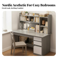 Writing Desk with Bookshelf Large Tabletop Student Workstation with Storage Spacious Desktop Computer Desk Hutch for Students, Bedroom