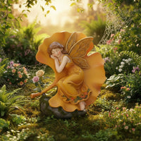 Ginkgo Leaf Fairy Statue Hand Painted Look Garden Fairy Figurine Easy to Use Decor for Balcony