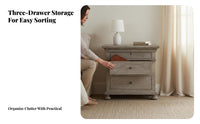 3-Drawer Nightstand French Country Design 3-Drawer Carved End Table for Students