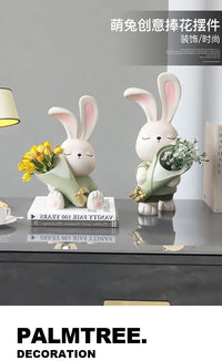 Cream Style Rabbit Vase Ornament for Living Room TV Cabinet Dining Table Entryway Flower Arrangement Home Decor Birthday Housewarming Gift
