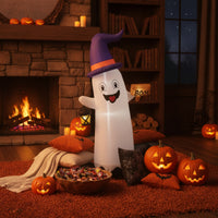 Halloween Inflatable Ghost Inflatable Ghost with Witch Hat Outdoor Yard Decoration Cute for Families, Homeowners, Lawn, Front Porch