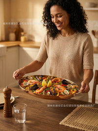 不锈钢锤点蛋形煎盘特厚鱼炉盘双耳海鲜盘小龙虾盘西餐焗饭牛排盘