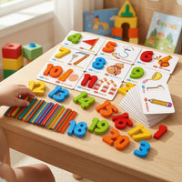 Printed Cards Montessori Math Set Raised Numbers Arithmetic Math Kit Colorful Wooden Number Toy Hands-on for Children