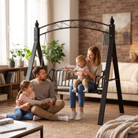 Swing Bench with Arch-Supported Base Freestanding Outdoor Swing Bench Metal Furniture for Couples, Homeowners, Garden, Backyard, Balcony