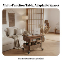 dual-level Bar Trolley Rattan Accent Side Table Foldable Design Vintage design for Homeowners, Bedroom