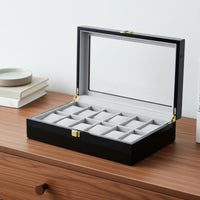 Wooden Watch Display Case High Gloss Finish Lacquered Wood Watch Holder Soft Interior Pillows Metal Clasp Lock for Men