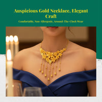 Gold Floral Gourd Locket Necklace, Statement Layered Choker, Elegant Wedding Jewelry Gift