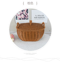 Rattan-Look Handwoven Storage Basket with Lid for Home Organization