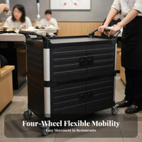 With casters 3-Tier utility Cart sturdyDuty 3-Shelf Rolling Server Large Capacity Commercial Equipment 360° pivoting Casters for Restaurant Staff, Kitchen Workers, Hotel, Canteen, Banquet Hall, Hospital