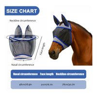 Wide Field of Vision Horse Fly Mask Durable Fly Mask with Ears Soft Edging for Horses, Pasture, Outdoor, Stable