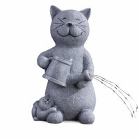 Cat Figurine with Watering Can Resin Ornament Textured for Flowerbed