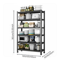 Mobile Storage Shelf Large Capacity Metal Kitchen Utility Cart Space-Saving Design Floor Standing Organizer Rack for Pantry, Washroom, Garage