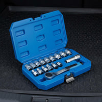 17 Pieces Reversible 12-Point Socket Set Hard to Reach Areas Through Socket Wrench Set Organized Storage for Auto Repair, Workshop, Garage