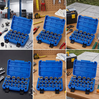 19 Pieces Star Socket Set Chrome-Finished 12-Point Socket Set Tools Corrosion-Resistant Polished for Mechanics, Auto Repair