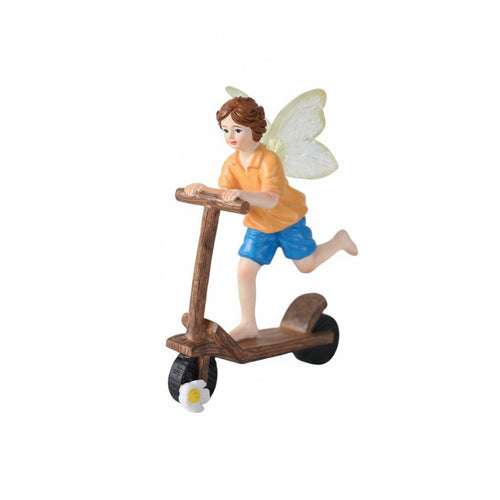 Scooter Riding Fairy Boy Statue Hand-Painted Garden Decoration for Patio