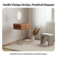 Round Pedestal Table with Mirror Nordic Design Makeup Desk Movable Modernist Inspired for Women, Students, Dressing Area